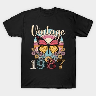 Floral Butterfly Retro Vintage 1987 36th Birthday T-Shirt